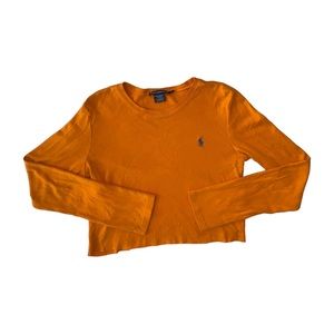 polo ralph lauren long sleeve orange crop top with blue logo